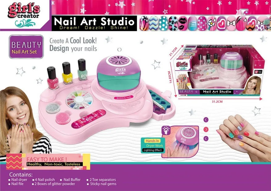 HKM-411923 Kids Nail Art Salon Set with Nail Dryer & Manicure Kit for Ages 2-12