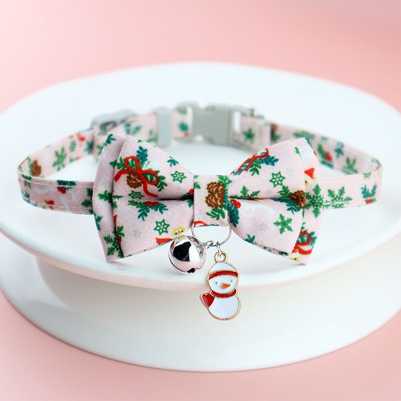 HKM-411987 Christmas-Themed Cartoon Pet Collar with Bow Tie and Various Patterns