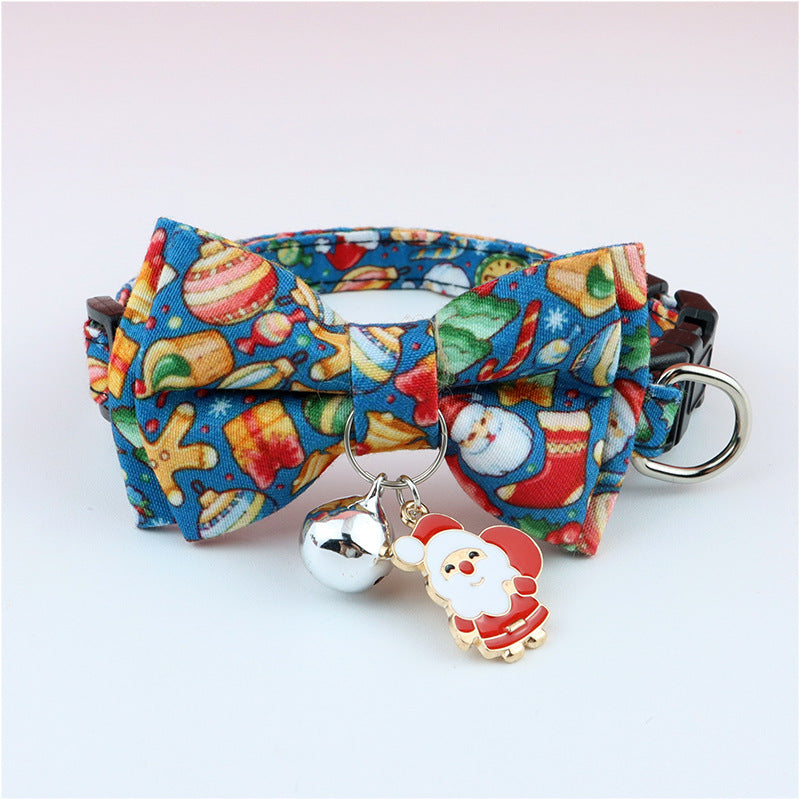 HKM-411987 Christmas-Themed Cartoon Pet Collar with Bow Tie and Various Patterns