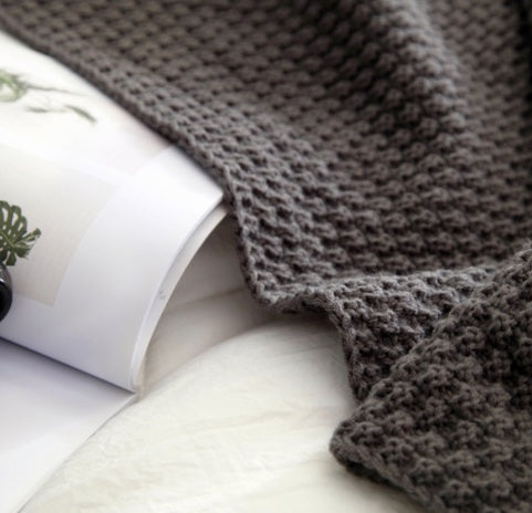 HKM-412051 Nordic Fringed Knit Blanket - Acrylic Fabric, Soft Throw for Office or Home Use