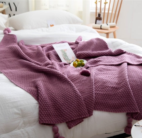 HKM-412051 Nordic Fringed Knit Blanket - Acrylic Fabric, Soft Throw for Office or Home Use