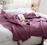 HKM-412051 Nordic Fringed Knit Blanket - Acrylic Fabric, Soft Throw for Office or Home Use