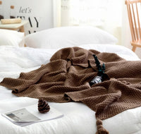 HKM-412051 Nordic Fringed Knit Blanket - Acrylic Fabric, Soft Throw for Office or Home Use