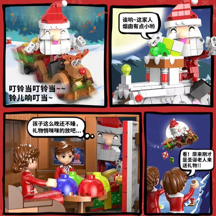 KTX-412115 Santa Sled Reindeer Building Blocks Set – Creative DIY Educational Toy for Kids