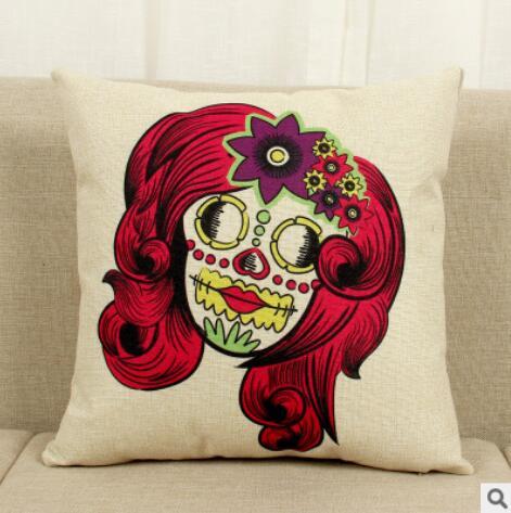 HKM-412115 Skull Pattern Fabric Cushion - 45x45cm Decorative Pillow