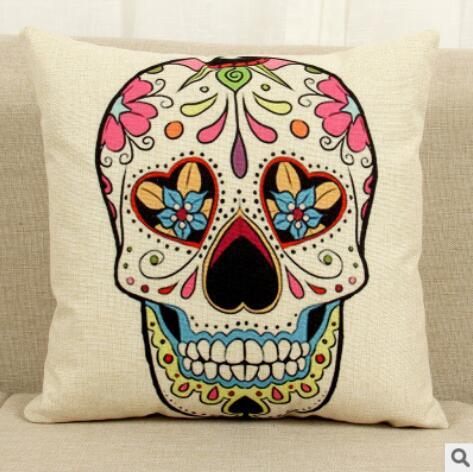 HKM-412115 Skull Pattern Fabric Cushion - 45x45cm Decorative Pillow