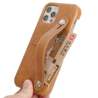 HKM-412371 Genuine Leather Wrist Strap Card Holder Phone Case for iPhone - Fashionable & Simple Design