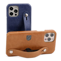 HKM-412371 Genuine Leather Wrist Strap Card Holder Phone Case for iPhone - Fashionable & Simple Design