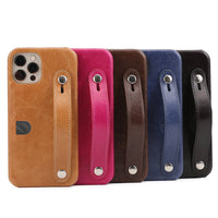 HKM-412371 Genuine Leather Wrist Strap Card Holder Phone Case for iPhone - Fashionable & Simple Design