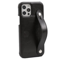 HKM-412371 Genuine Leather Wrist Strap Card Holder Phone Case for iPhone - Fashionable & Simple Design