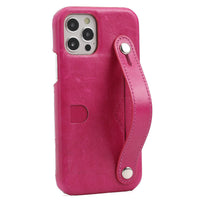 HKM-412371 Genuine Leather Wrist Strap Card Holder Phone Case for iPhone - Fashionable & Simple Design