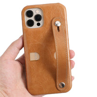 HKM-412371 Genuine Leather Wrist Strap Card Holder Phone Case for iPhone - Fashionable & Simple Design