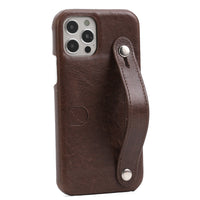 HKM-412371 Genuine Leather Wrist Strap Card Holder Phone Case for iPhone - Fashionable & Simple Design