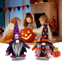 HKM-412563 Cartoon Forest Man Doll Broom Ornament in Orange and Purple for Halloween Décor