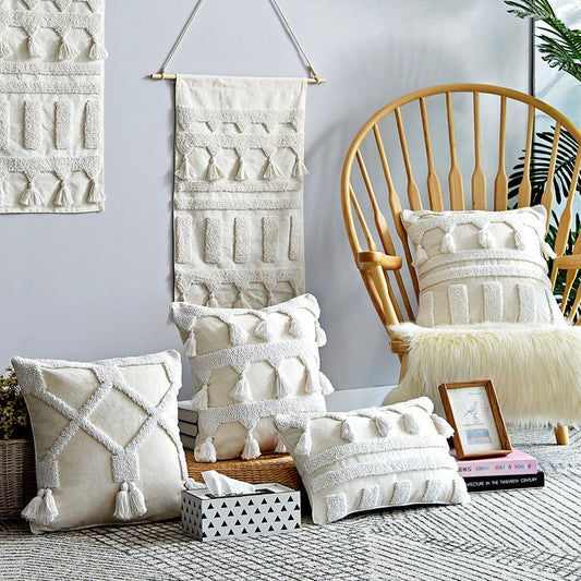 HKM-412563 Moroccan Tufted Geometric Throw Pillowcase in Cotton and Linen, 45x45cm & 50x30cm