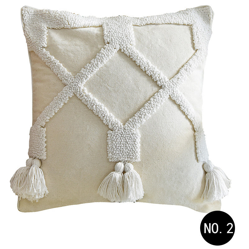 HKM-412563 Moroccan Tufted Geometric Throw Pillowcase in Cotton and Linen, 45x45cm & 50x30cm