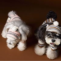 HKM-412755 Striped Acrylic Pet Hat with Fur Ball for Dogs - Available in Pink and Coffee, Sizes Small to Large