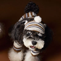 HKM-412755 Striped Acrylic Pet Hat with Fur Ball for Dogs - Available in Pink and Coffee, Sizes Small to Large