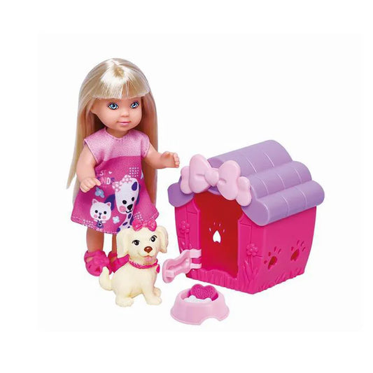 Cute 4.5 Inch Rubber Girl Doll for Pretend Play with Pet House, Ages 0-24 Months