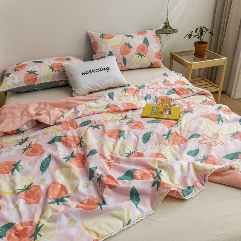 HKM-413267 Rainbow Flower Clip Cotton Summer Quilt - Delicate Lace Air Conditioner Quilt for Kids - Multiple Color Options Available