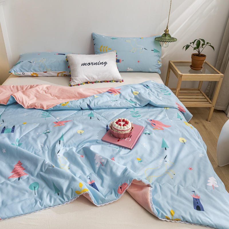 HKM-413267 Rainbow Flower Clip Cotton Summer Quilt - Delicate Lace Air Conditioner Quilt for Kids - Multiple Color Options Available