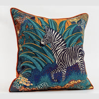 HKM-413395 Zebra Jacquard Decorative Pillow with Floral Pattern, 45x45cm, Polyester Cover, PP Cotton Filling
