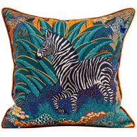 HKM-413395 Zebra Jacquard Decorative Pillow with Floral Pattern, 45x45cm, Polyester Cover, PP Cotton Filling