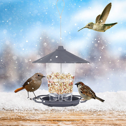 HKM-413523 Foldable Hanging Bird Feeder with Removable Roof - Outdoor Garden Decoration - 820ml Capacity
