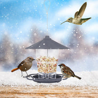 HKM-413523 Foldable Hanging Bird Feeder with Removable Roof - Outdoor Garden Decoration - 820ml Capacity