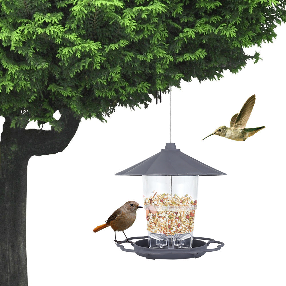 HKM-413523 Foldable Hanging Bird Feeder with Removable Roof - Outdoor Garden Decoration - 820ml Capacity
