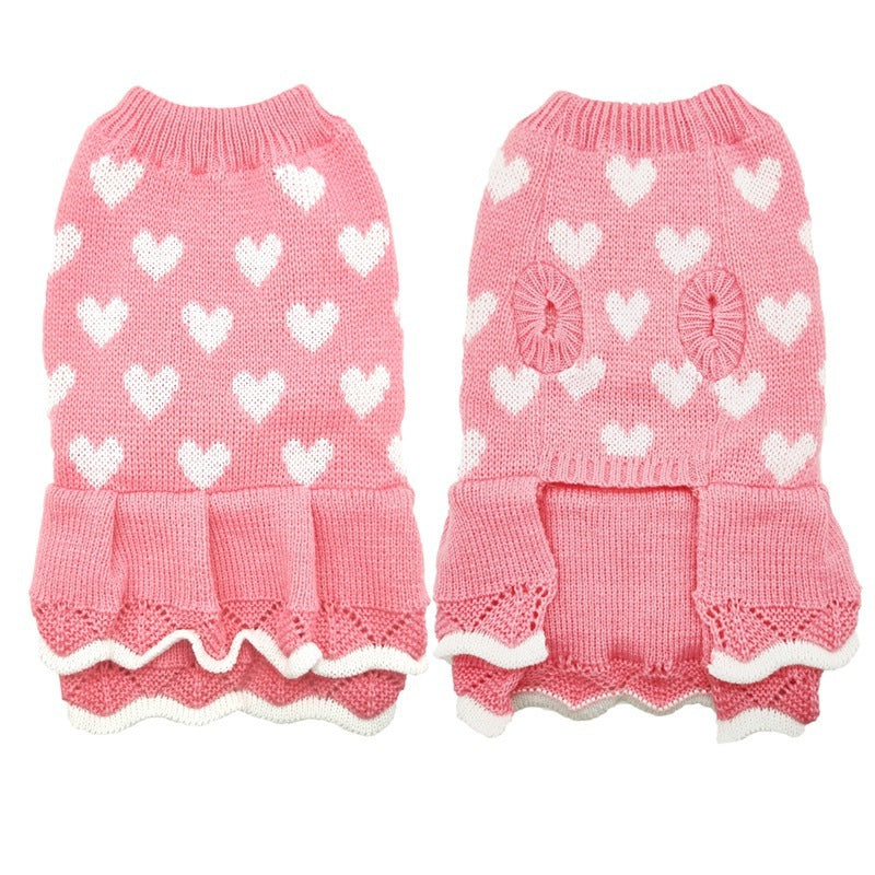 HKM-413843 Cozy Acrylic Round Neck Sweater for Dogs in Red and Pink Skirt Options