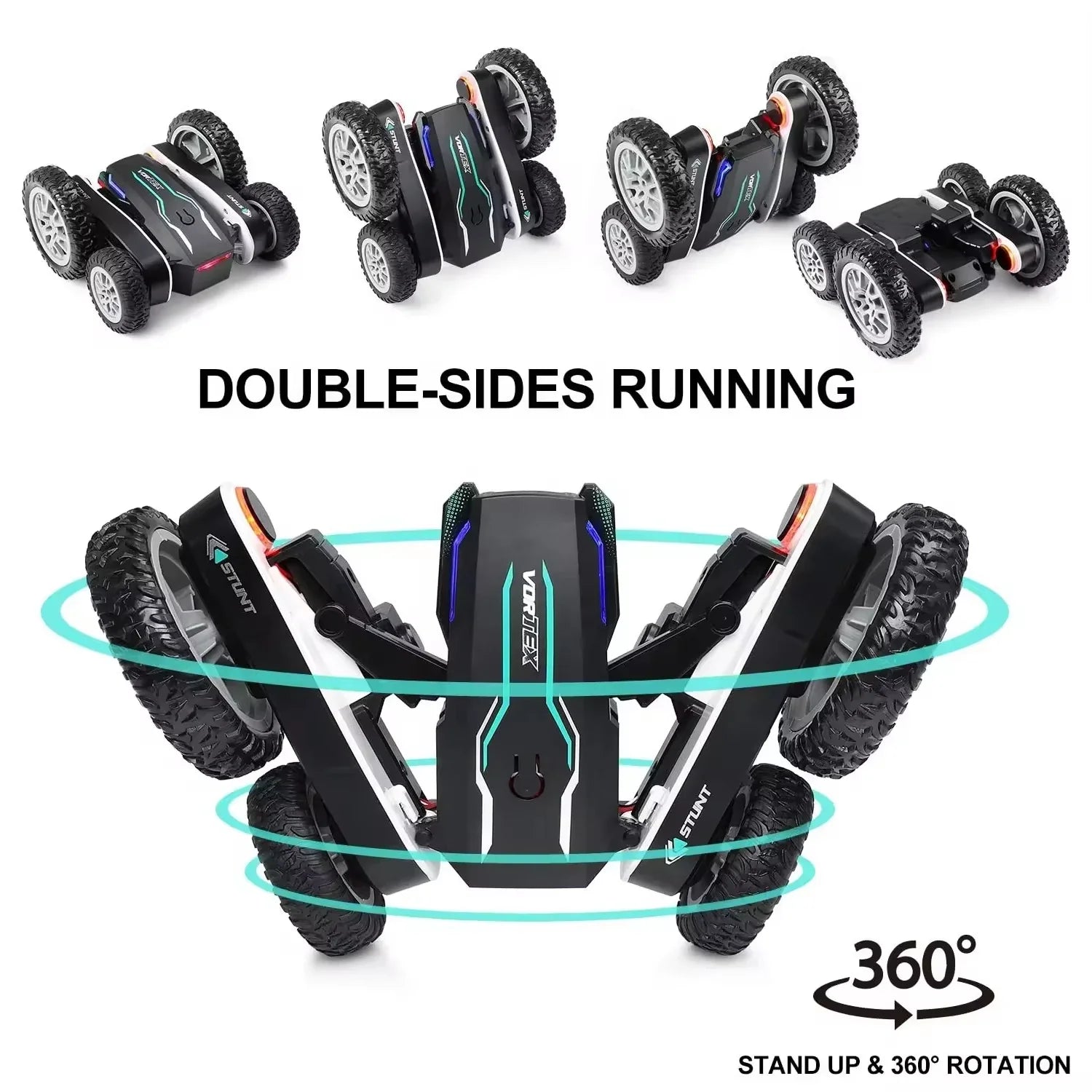 HKM-413843 Remote Control Stunt Car with 360° Rotation and Cool Lighting for Kids, Electric Double-Sided Design
