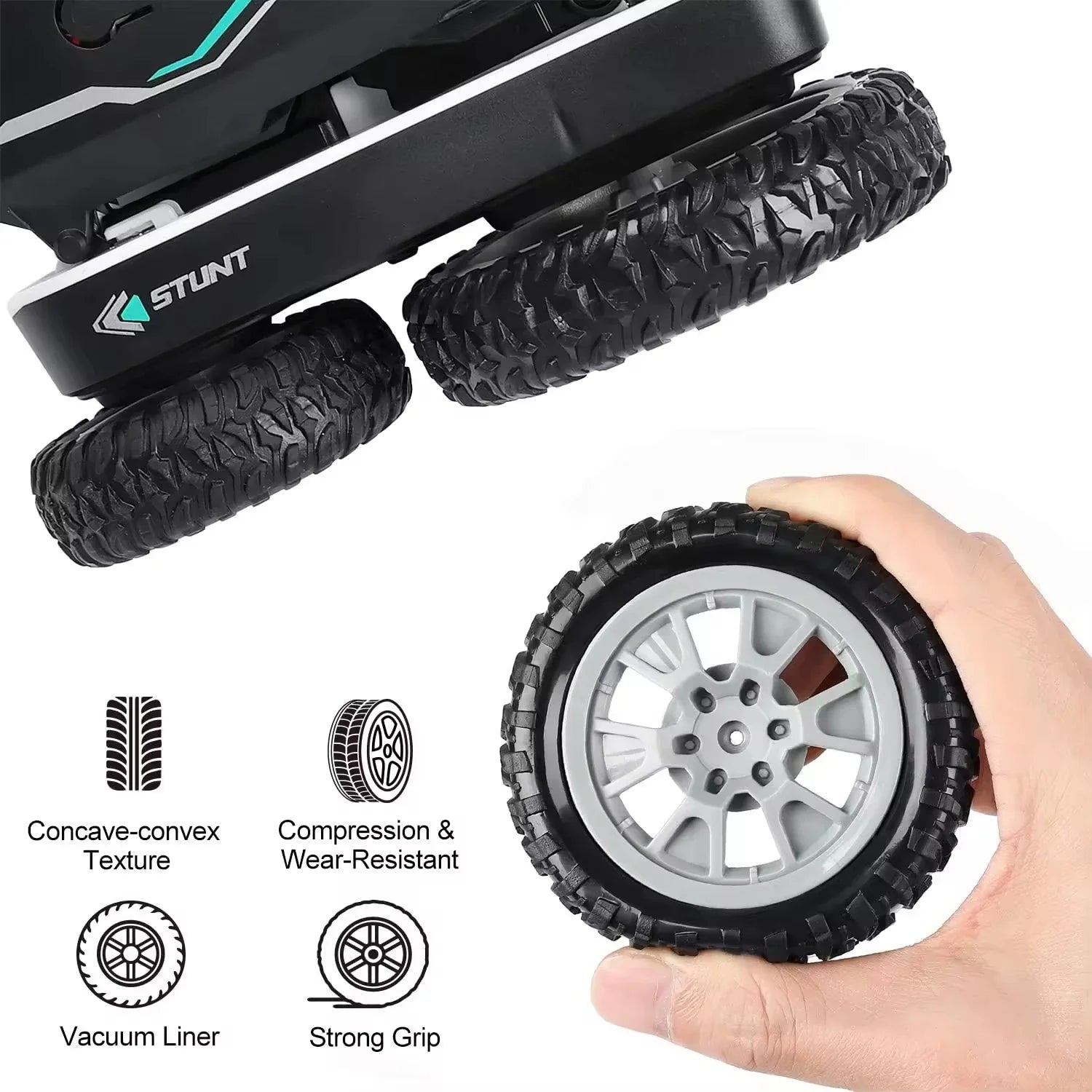 HKM-413843 Remote Control Stunt Car with 360° Rotation and Cool Lighting for Kids, Electric Double-Sided Design