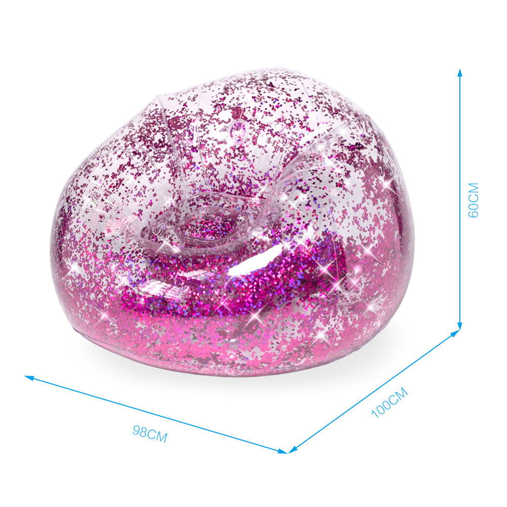 HKM-413971 Transparent Inflatable Sequin Lazy Sofa - 100x100x85 cm, PVC Material, Lightweight Design