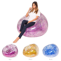 HKM-413971 Transparent Inflatable Sequin Lazy Sofa - 100x100x85 cm, PVC Material, Lightweight Design