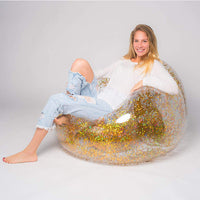 HKM-413971 Transparent Inflatable Sequin Lazy Sofa - 100x100x85 cm, PVC Material, Lightweight Design