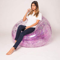 HKM-413971 Transparent Inflatable Sequin Lazy Sofa - 100x100x85 cm, PVC Material, Lightweight Design