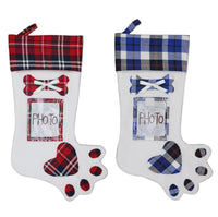 HKM-414035 Dog Claw Holiday Socks Gift Bag – Red & Blue Brushed Cloth Design, 48.5cm x 22cm