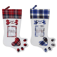 HKM-414035 Dog Claw Holiday Socks Gift Bag – Red & Blue Brushed Cloth Design, 48.5cm x 22cm