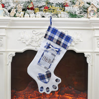 HKM-414035 Dog Claw Holiday Socks Gift Bag – Red & Blue Brushed Cloth Design, 48.5cm x 22cm