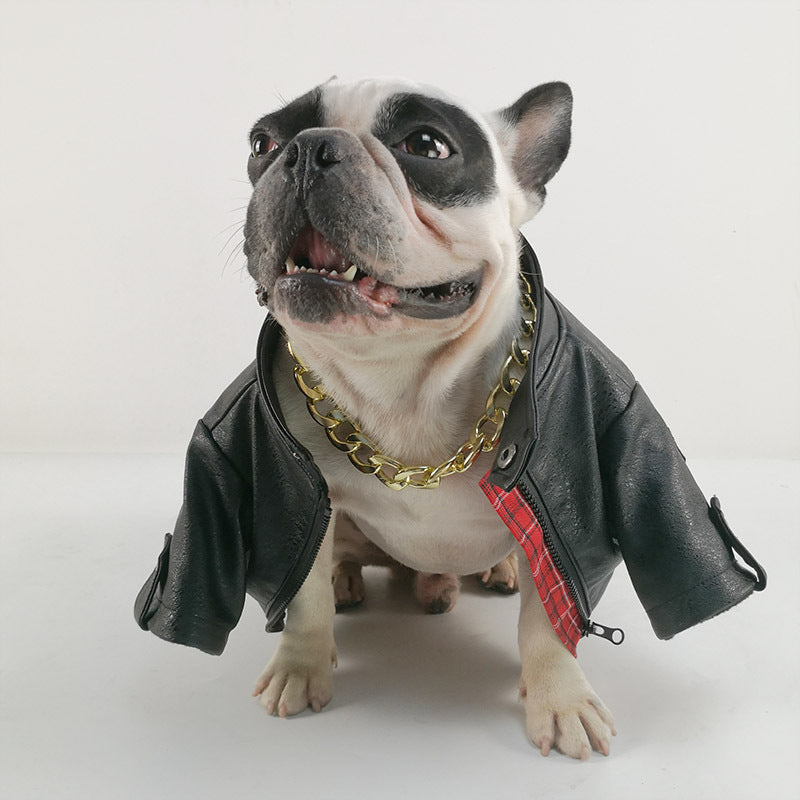 HKM-414035 Stylish PU Leather Motorcycle Clothing for Pets - Sizes XS to 2XL
