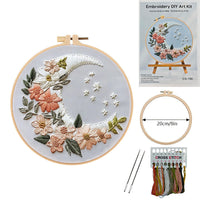 HKM-414419 Embroidery DIY Material Set with Silver Moon, Dragonfly, Autumn Leaves, and Butterfly Patterns