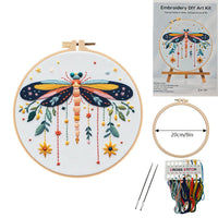 HKM-414419 Embroidery DIY Material Set with Silver Moon, Dragonfly, Autumn Leaves, and Butterfly Patterns