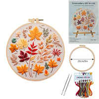 HKM-414419 Embroidery DIY Material Set with Silver Moon, Dragonfly, Autumn Leaves, and Butterfly Patterns