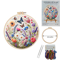 HKM-414419 Embroidery DIY Material Set with Silver Moon, Dragonfly, Autumn Leaves, and Butterfly Patterns