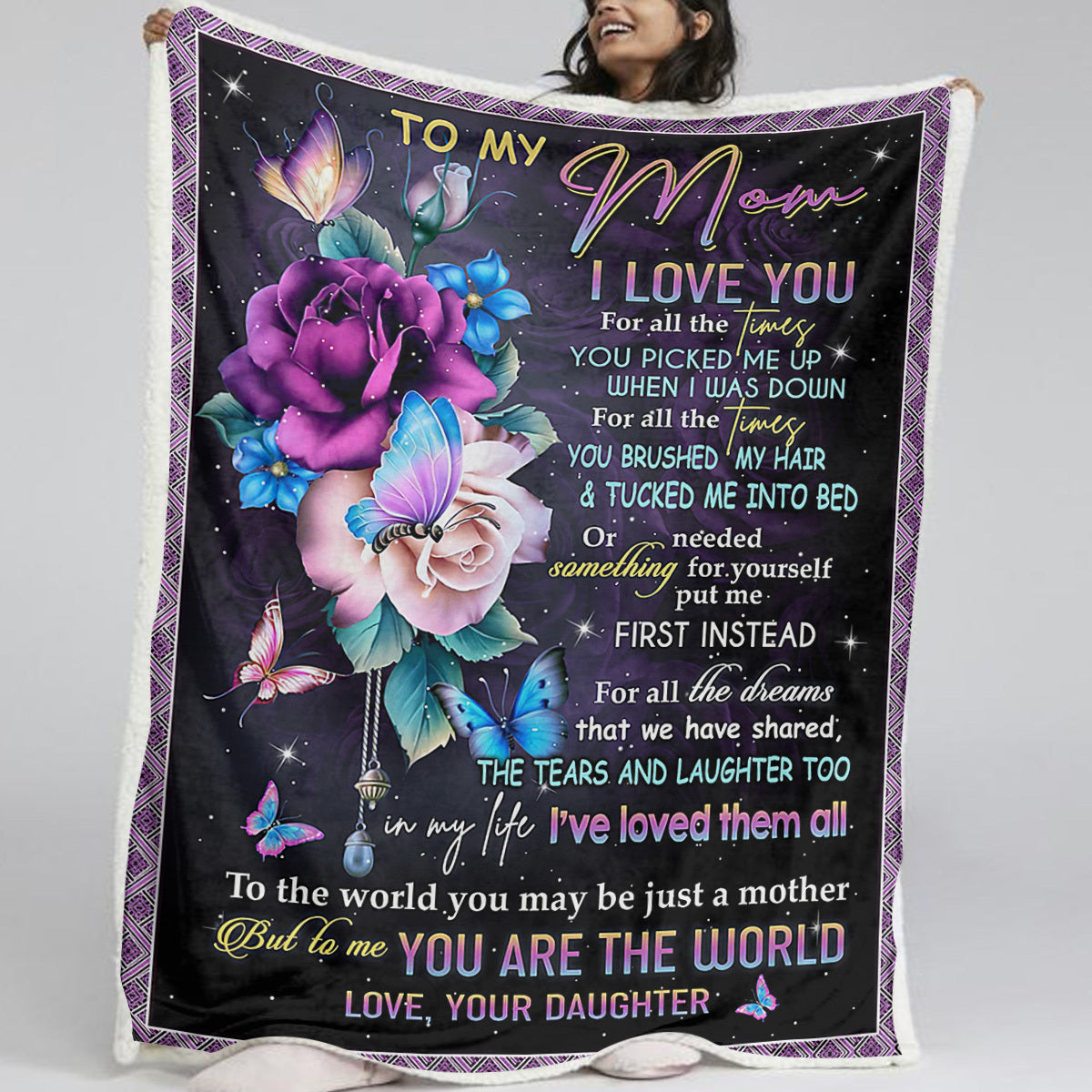 HKM-414419 Soft Sherpa Fleece Blanket with Butterfly Love Flower Design - Ideal for Couch, Office, and Camping