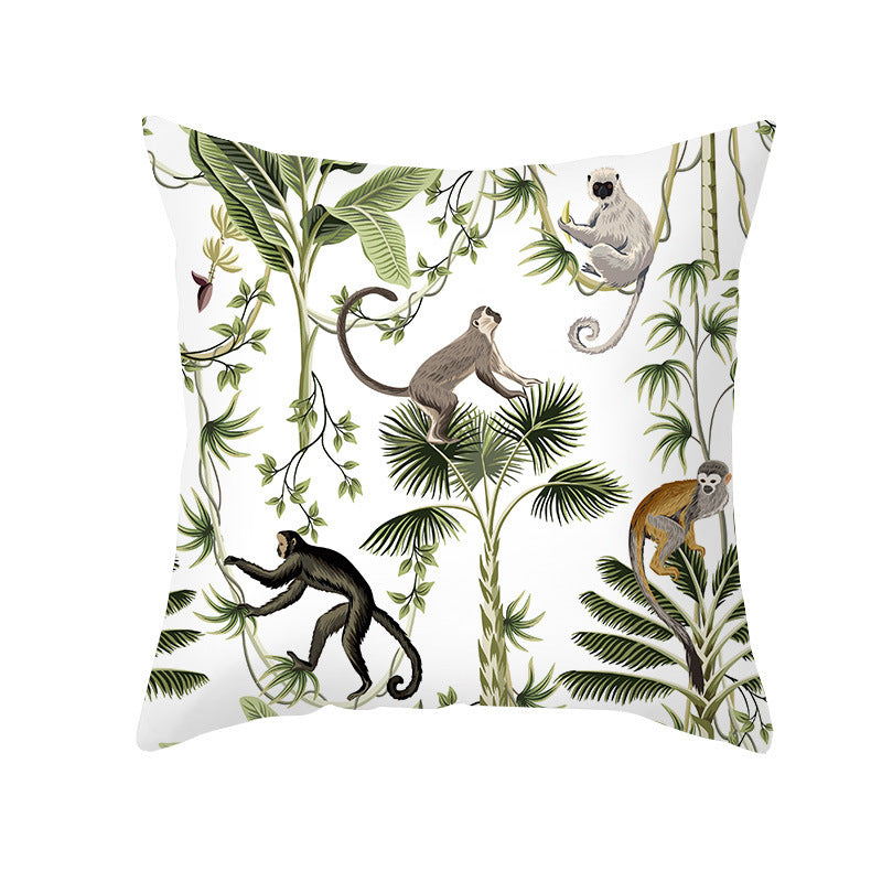 HKM-414483 Tropical Plants Printed Pillowcase in Summer Peach Skin Fabric for Living Room 45x45cm