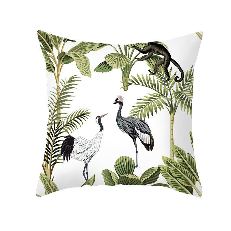 HKM-414483 Tropical Plants Printed Pillowcase in Summer Peach Skin Fabric for Living Room 45x45cm