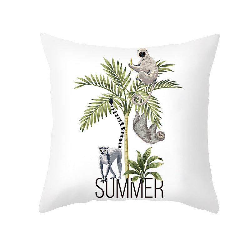 HKM-414483 Tropical Plants Printed Pillowcase in Summer Peach Skin Fabric for Living Room 45x45cm