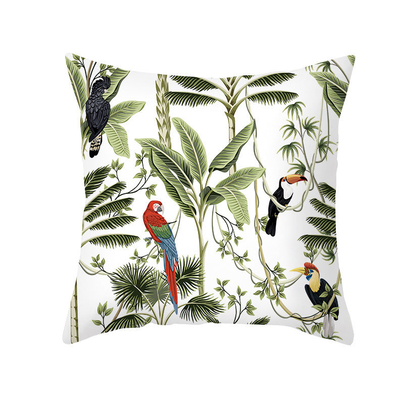 HKM-414483 Tropical Plants Printed Pillowcase in Summer Peach Skin Fabric for Living Room 45x45cm